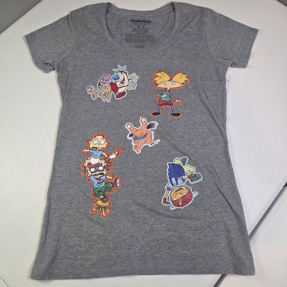 Nickelodeon Shirt Womens Medium M Heather Grey 90s Nicktoons Rugrats Hey Arnold